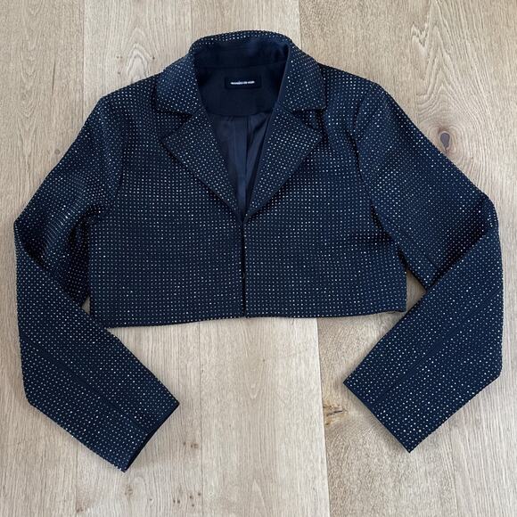 Maniere De Voir Cropped Blazer Rhinestone Size US6 Black - Picture 1 of 8